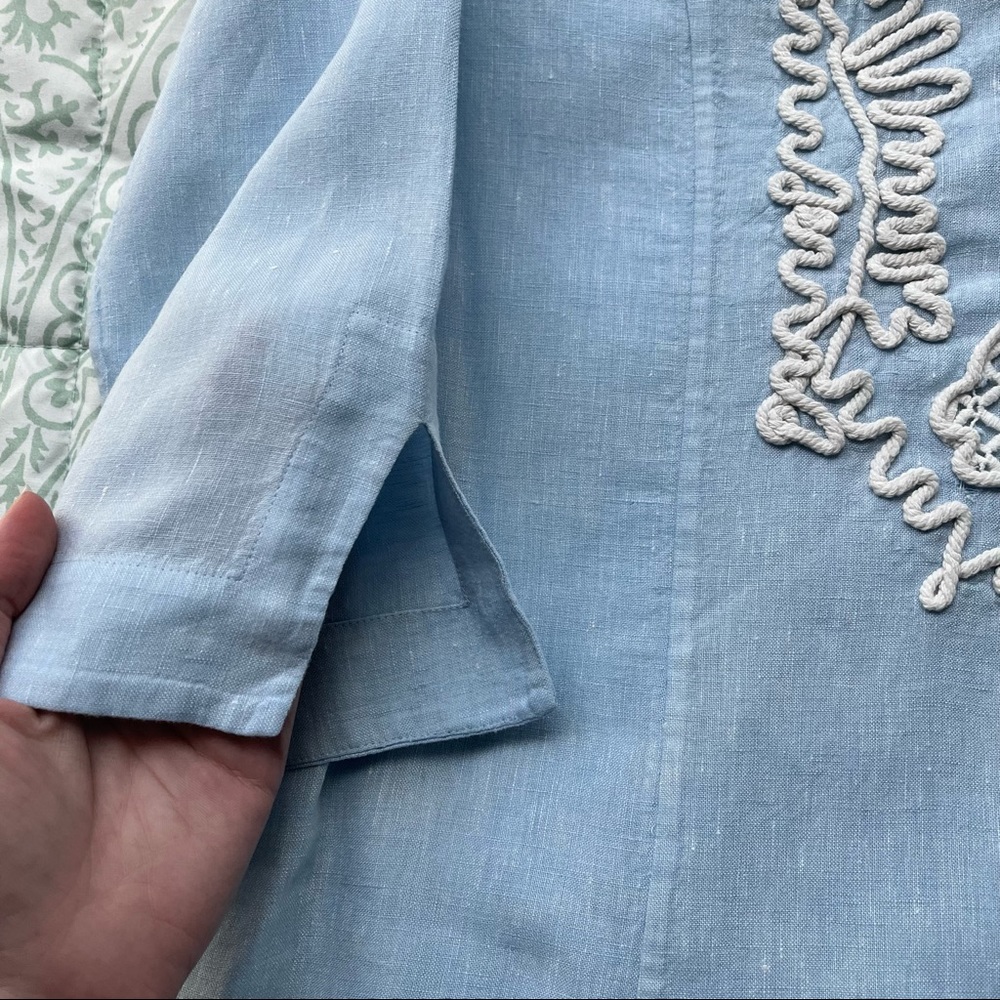 Women's Brooks Brothers Blue Linen Cotton Embroidered Tunic Top Size 12 - Picture 5 of 9
